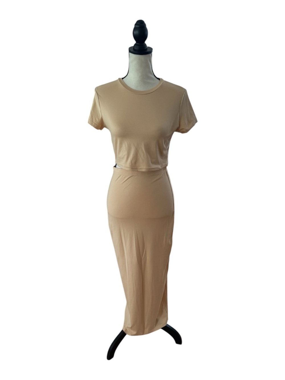 SHEIN Beige Two-Piece Crop Top and Maxi Skirt Set